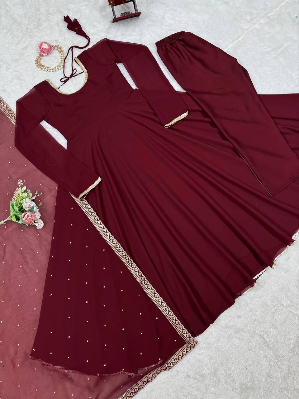 Elegant Maroon Anarkali Suit
