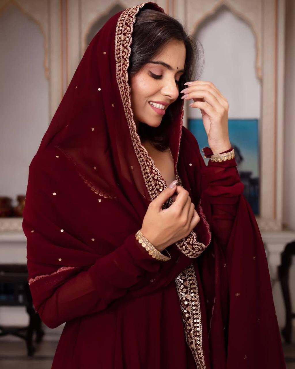 Elegant Maroon Anarkali Suit