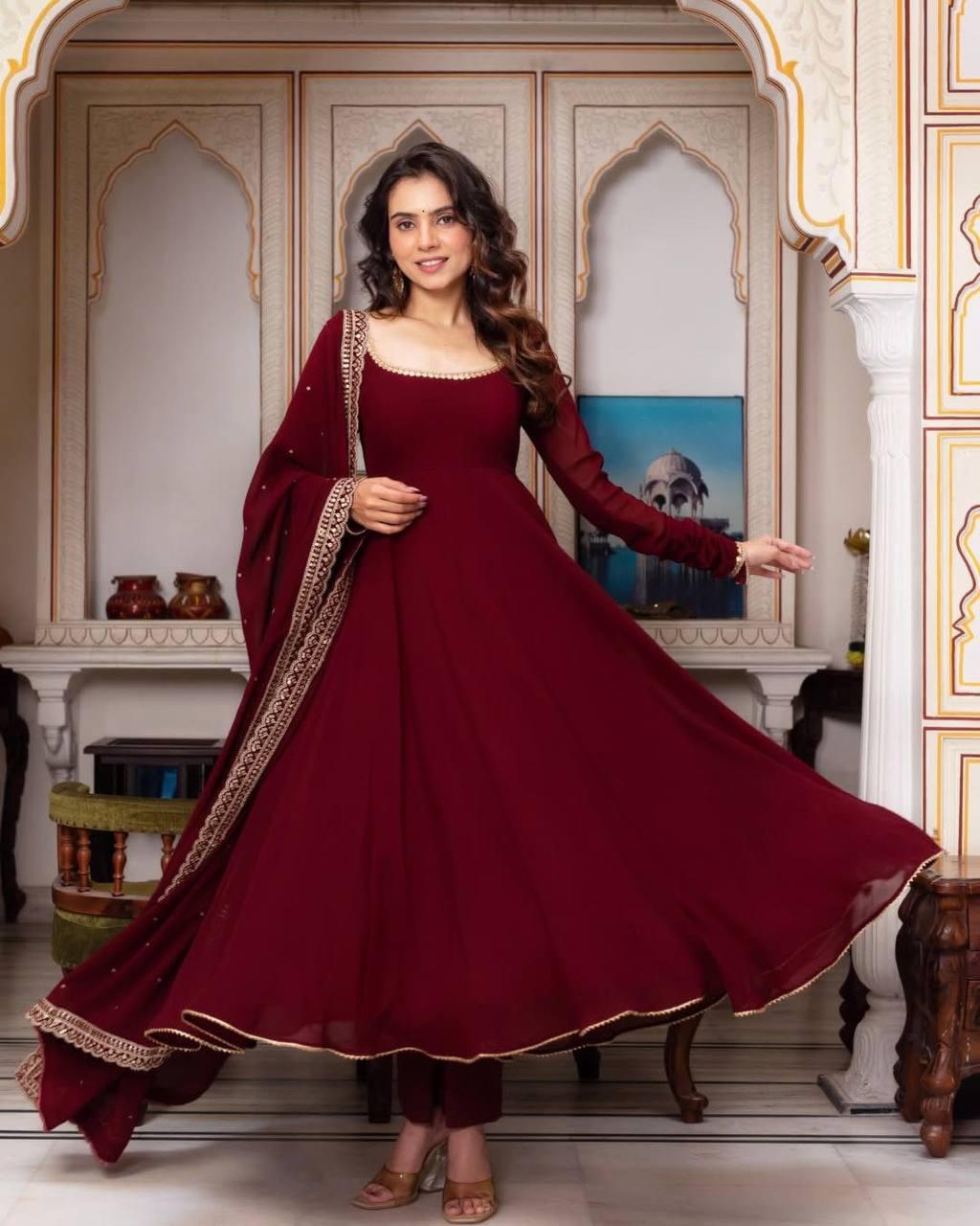 Elegant Maroon Anarkali Suit