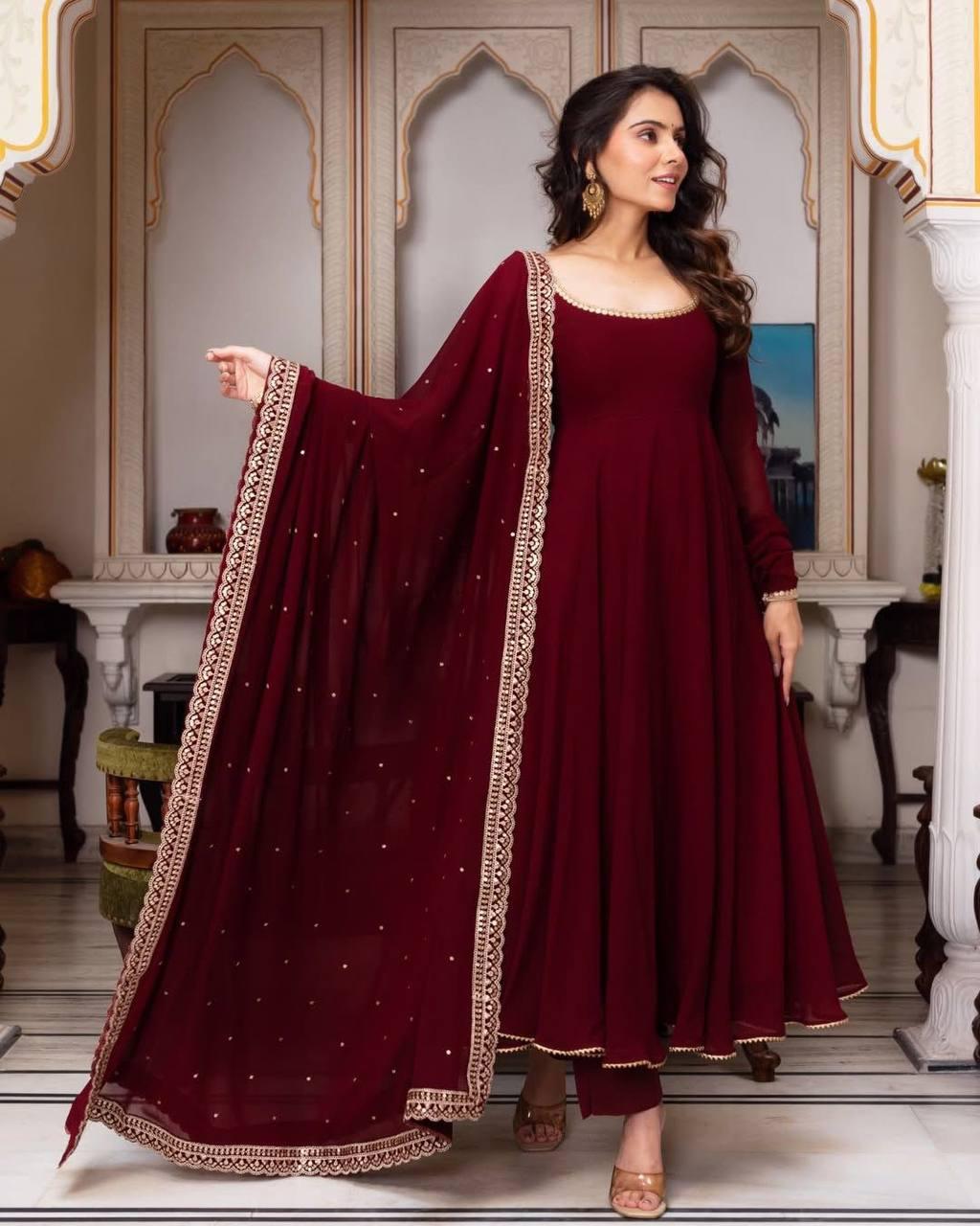 Elegant Maroon Anarkali Suit