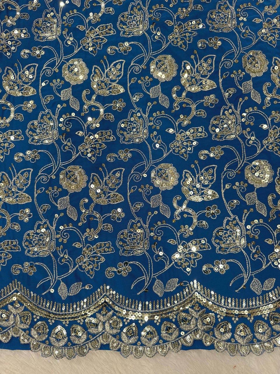Elegant Navy Blue Faux Georgette Sharara Suit