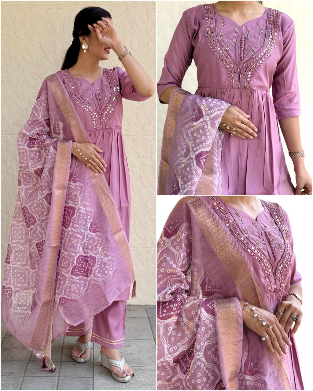 Elegant Handwork Roman Silk Kurti Set