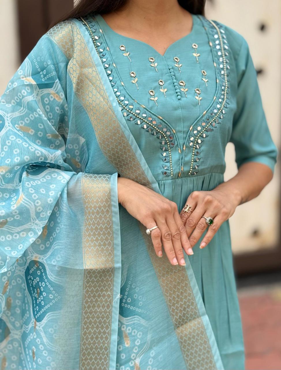 Elegant Handwork Roman Silk Kurti Set