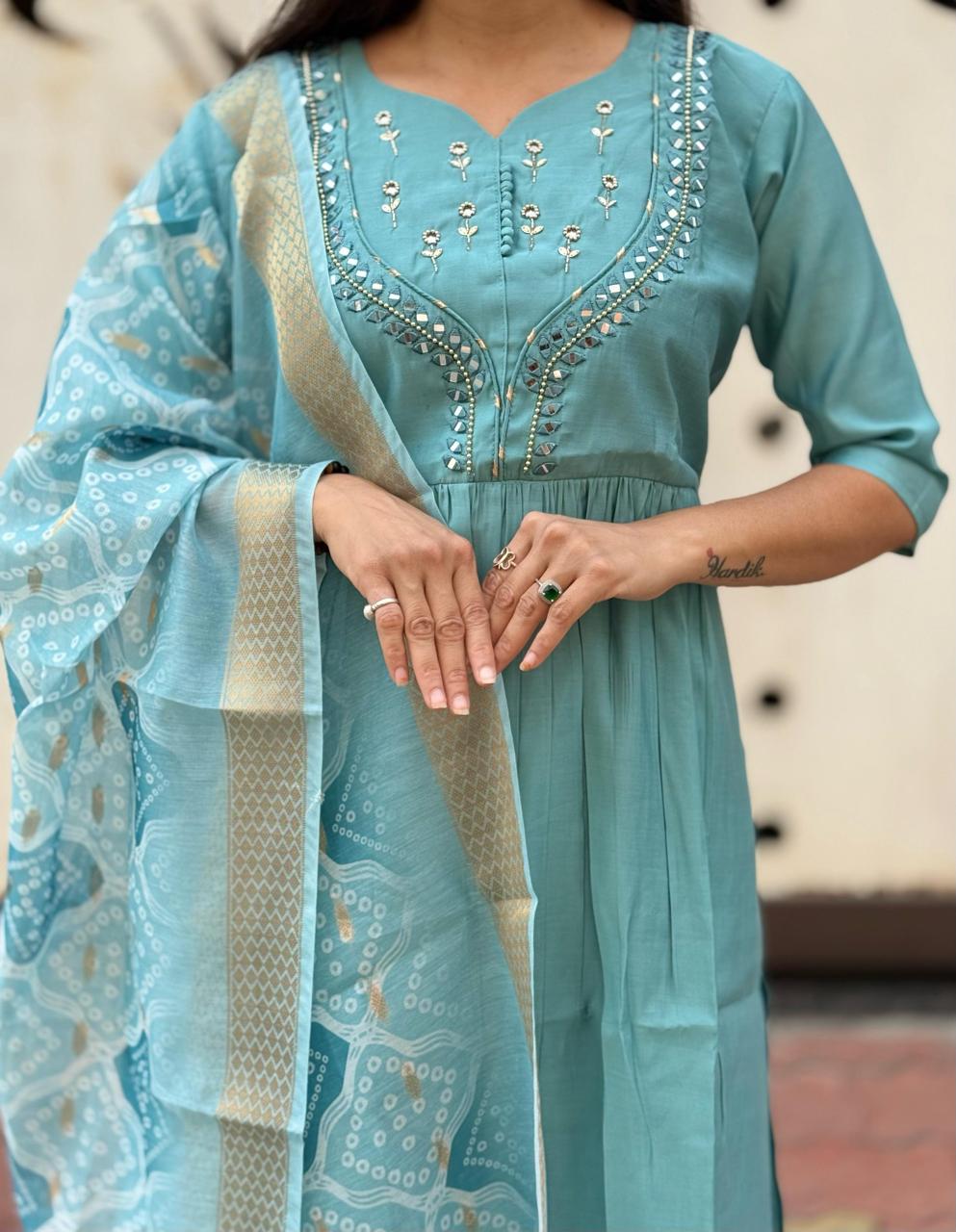 Elegant Handwork Roman Silk Kurti Set