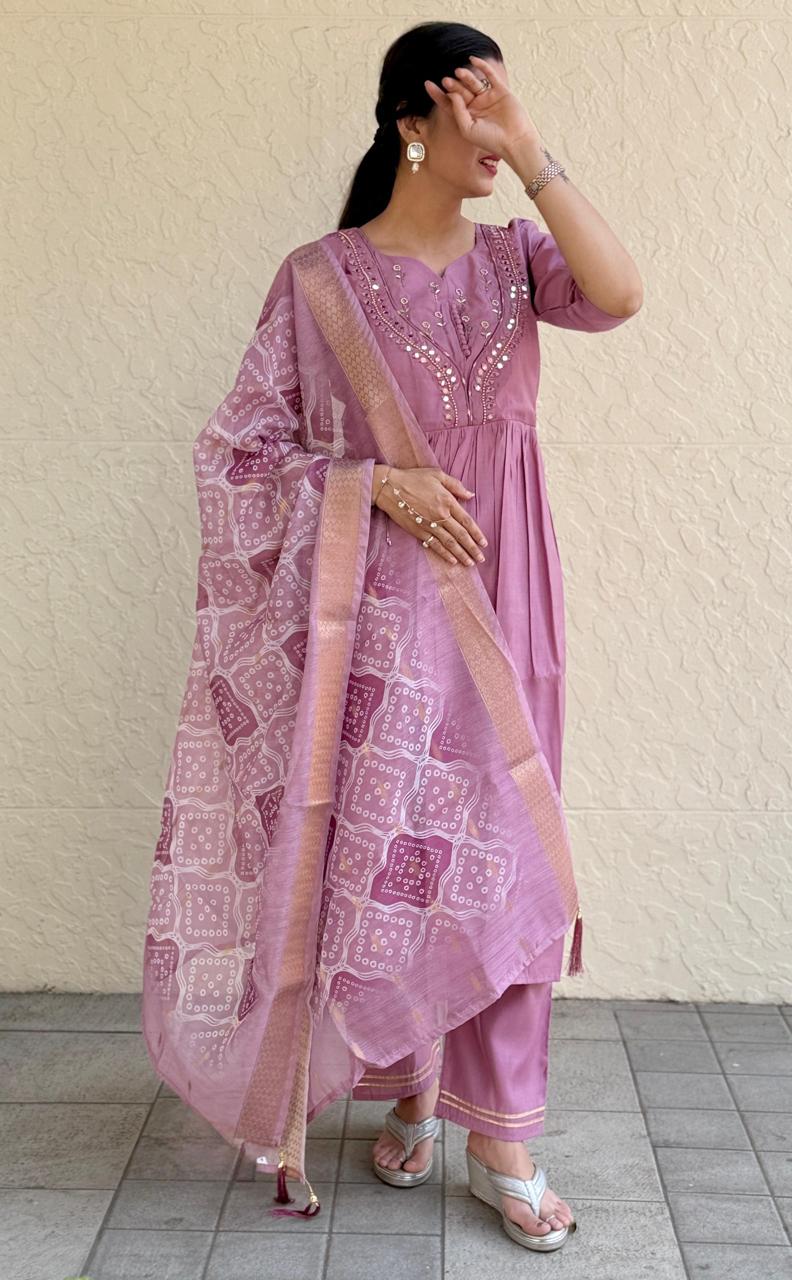 Elegant Handwork Roman Silk Kurti Set