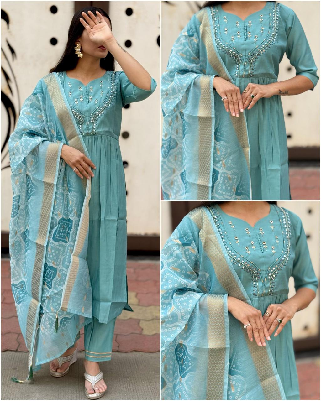 Elegant Handwork Roman Silk Kurti Set