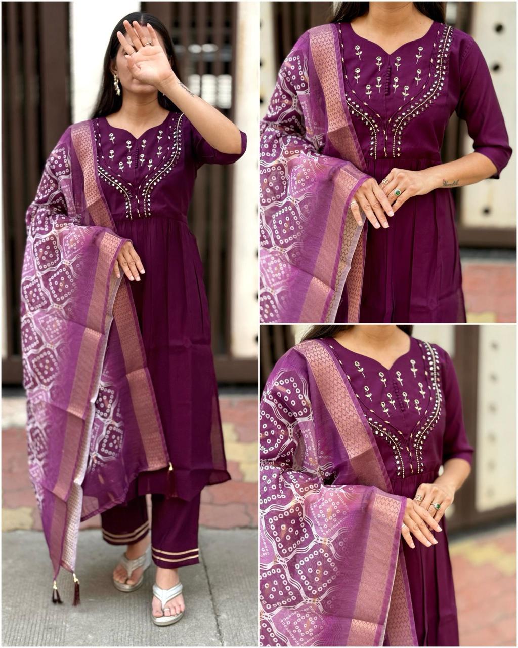 Elegant Handwork Roman Silk Kurti Set