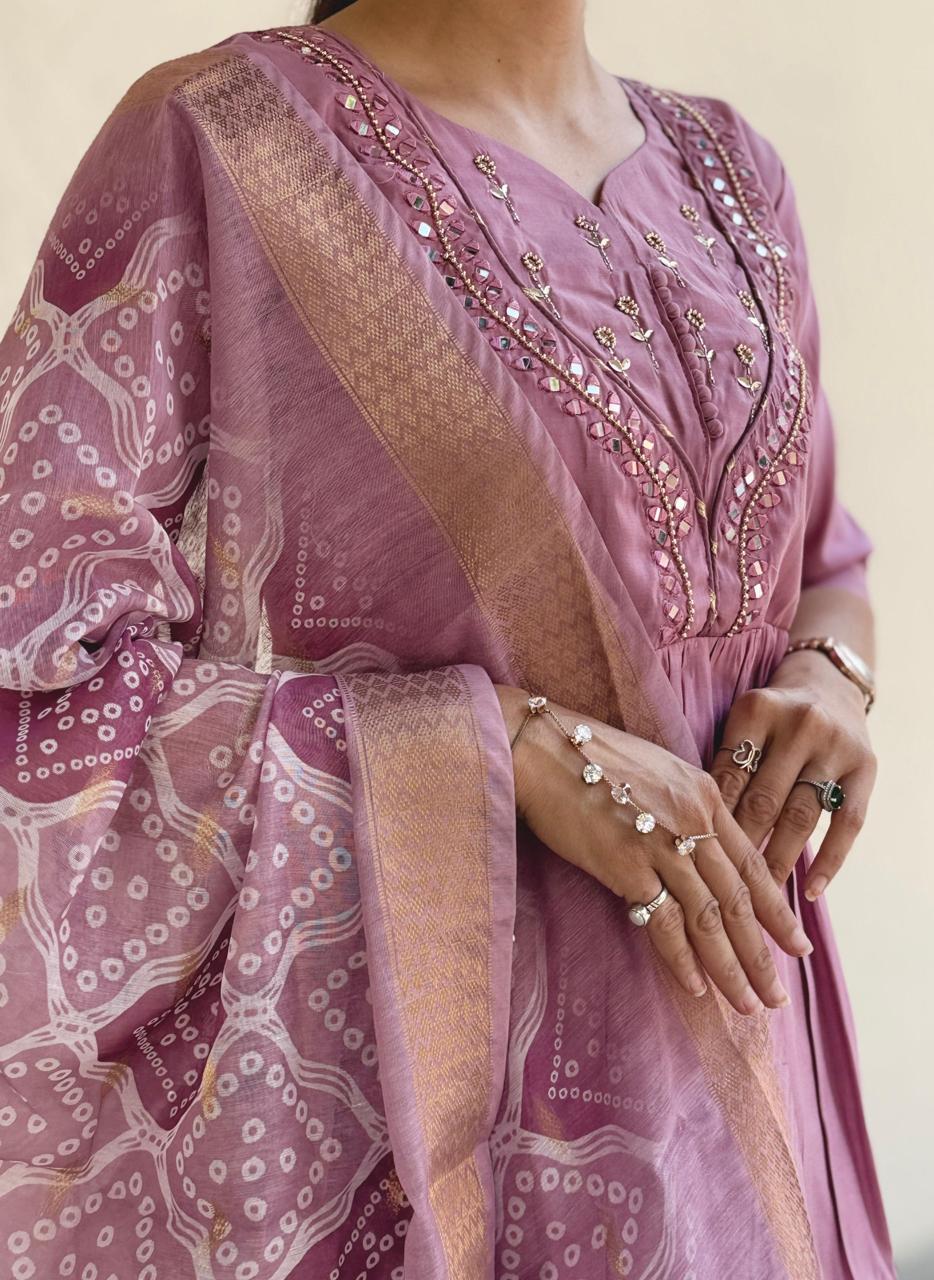 Elegant Handwork Roman Silk Kurti Set