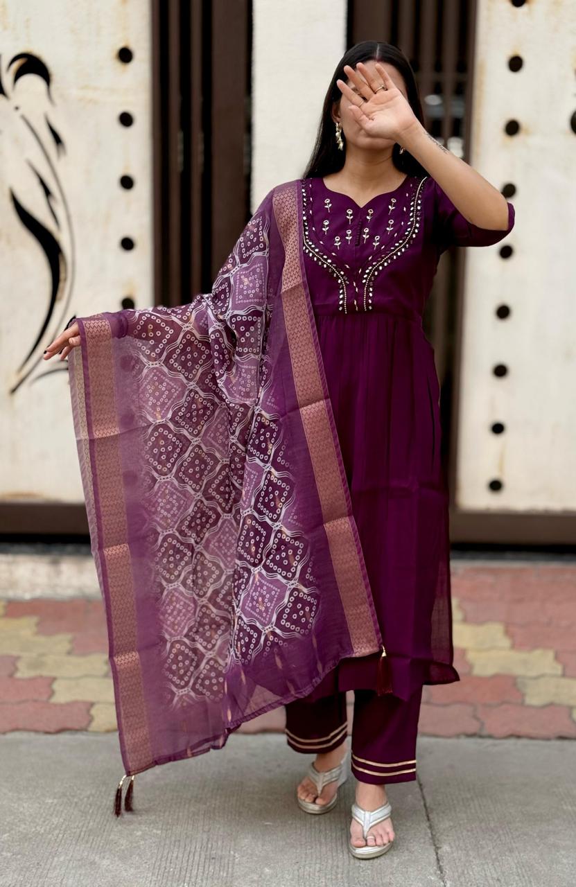 Elegant Handwork Roman Silk Kurti Set