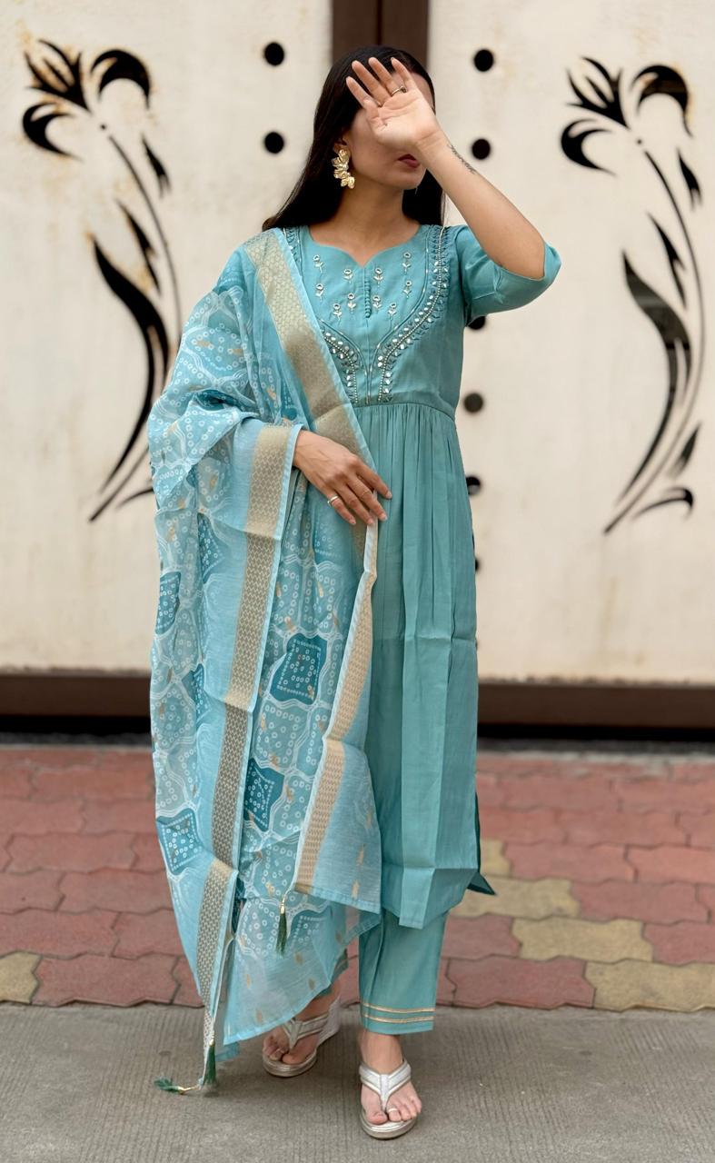 Elegant Handwork Roman Silk Kurti Set