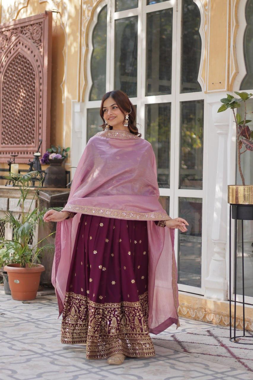 Premium Embroidered Georgette Gown with Gold Crush Dupatta