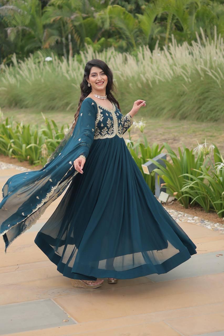 Royal Elegance Faux Blooming Embroidered Gown Set