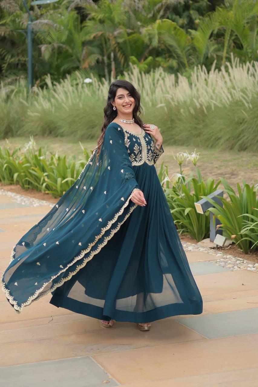 Royal Elegance Faux Blooming Embroidered Gown Set