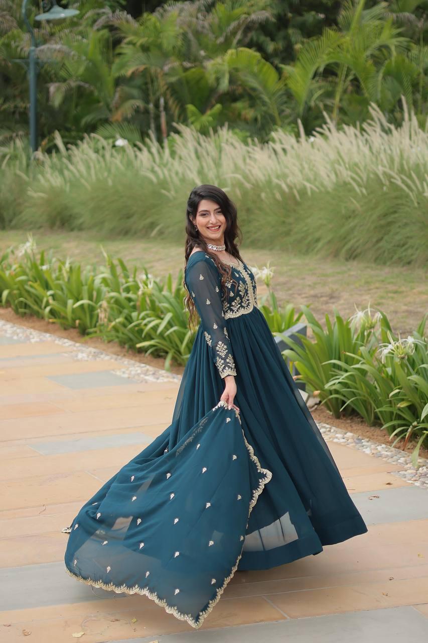Royal Elegance Faux Blooming Embroidered Gown Set
