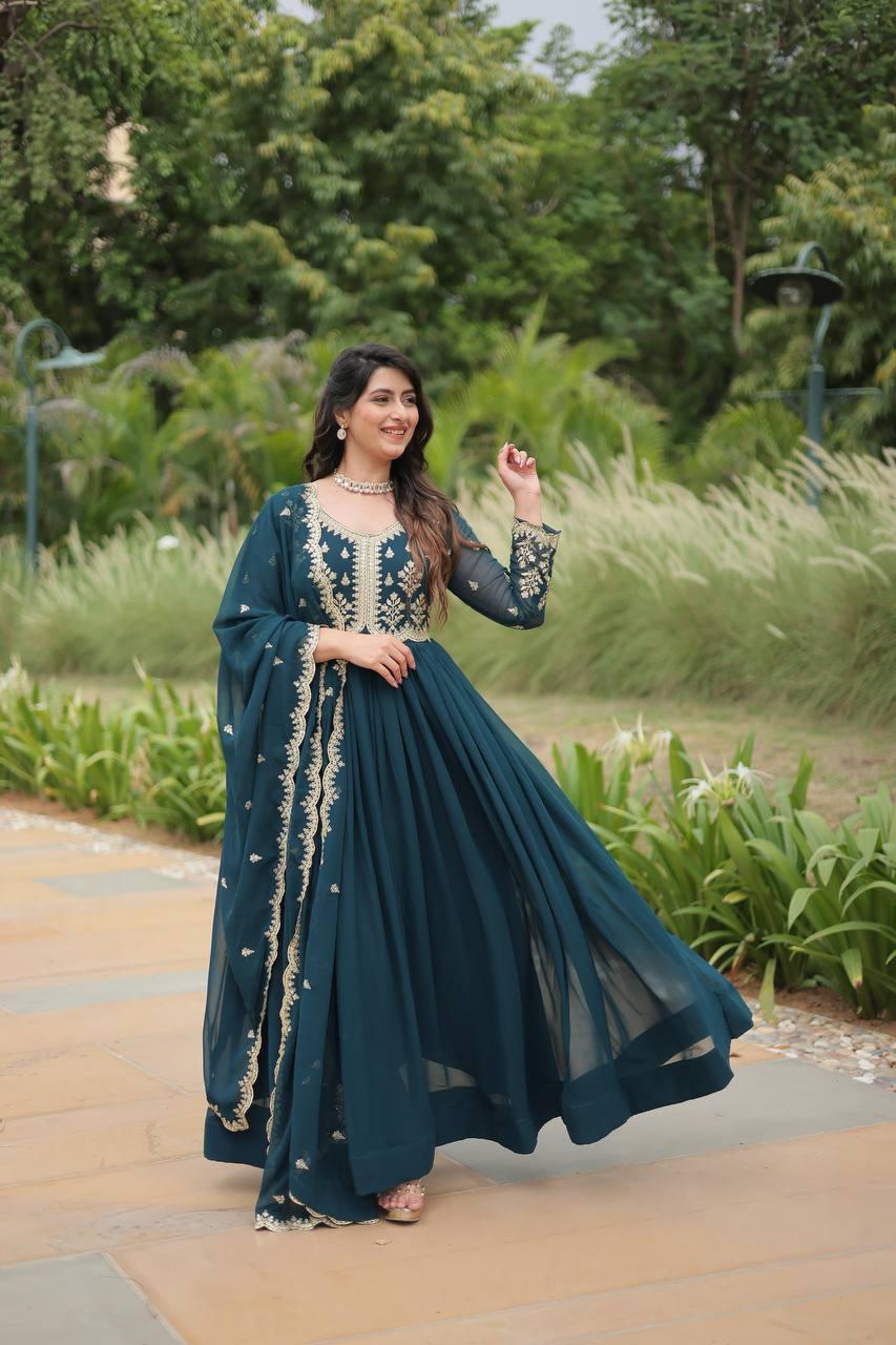 Royal Elegance Faux Blooming Embroidered Gown Set