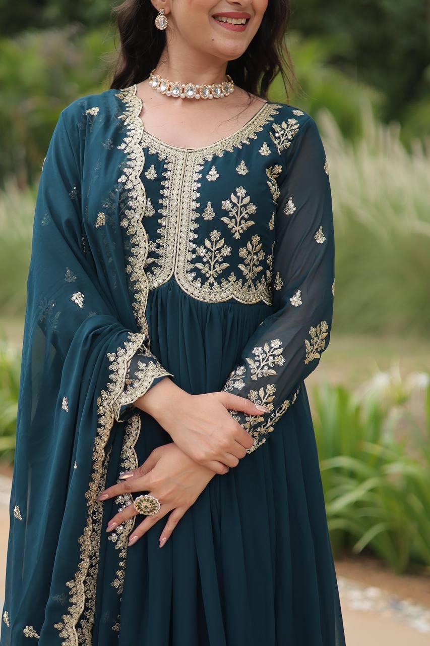 Royal Elegance Faux Blooming Embroidered Gown Set
