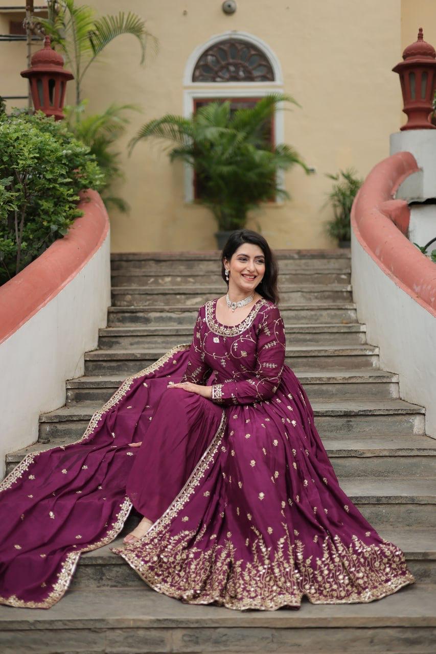 Designer Chinon Kurti, Sharara & Dupatta Set