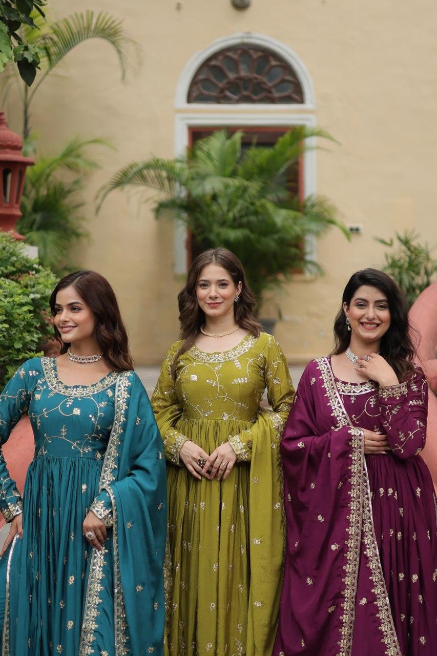 Designer Chinon Kurti, Sharara & Dupatta Set