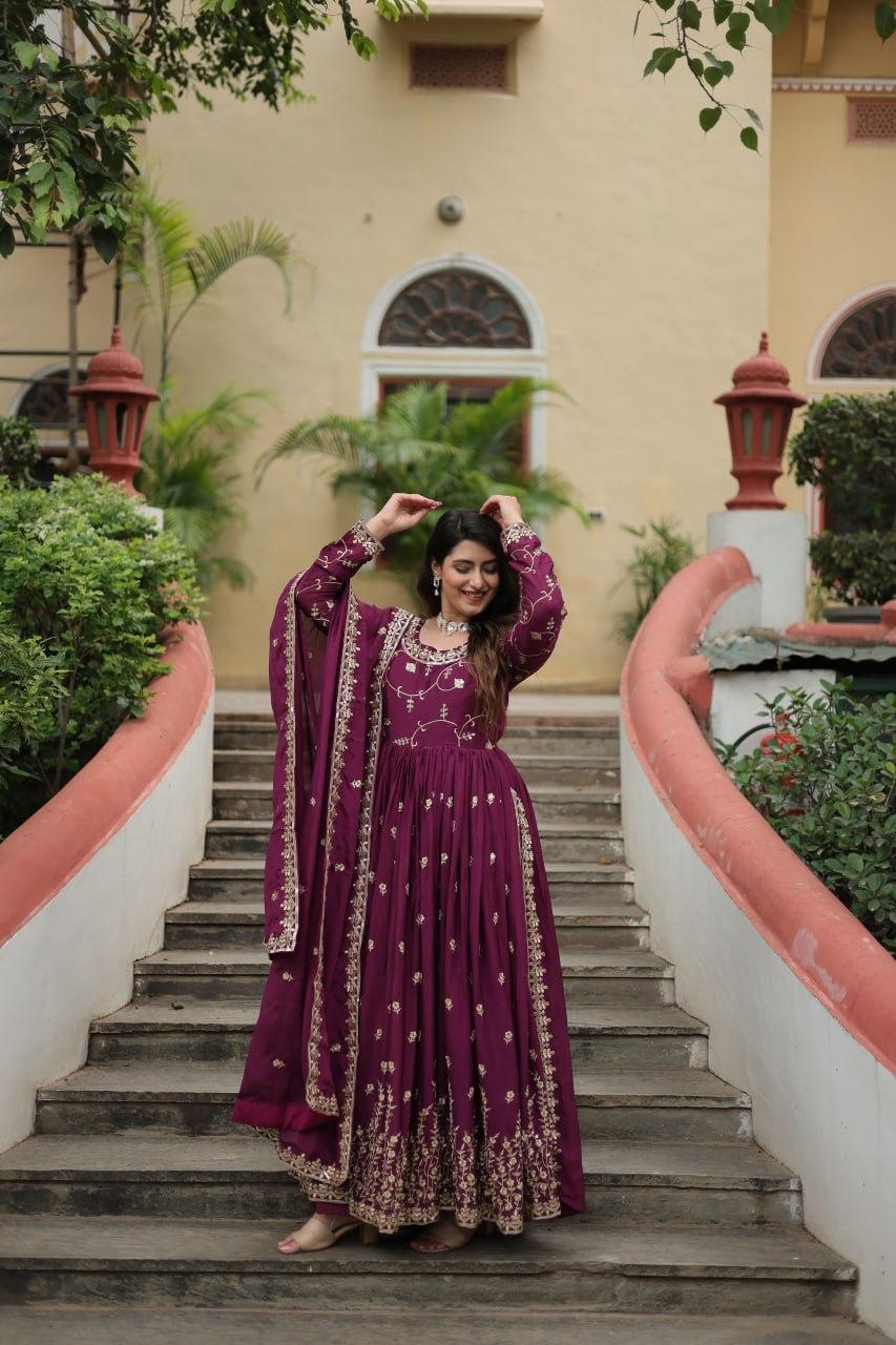 Designer Chinon Kurti, Sharara & Dupatta Set