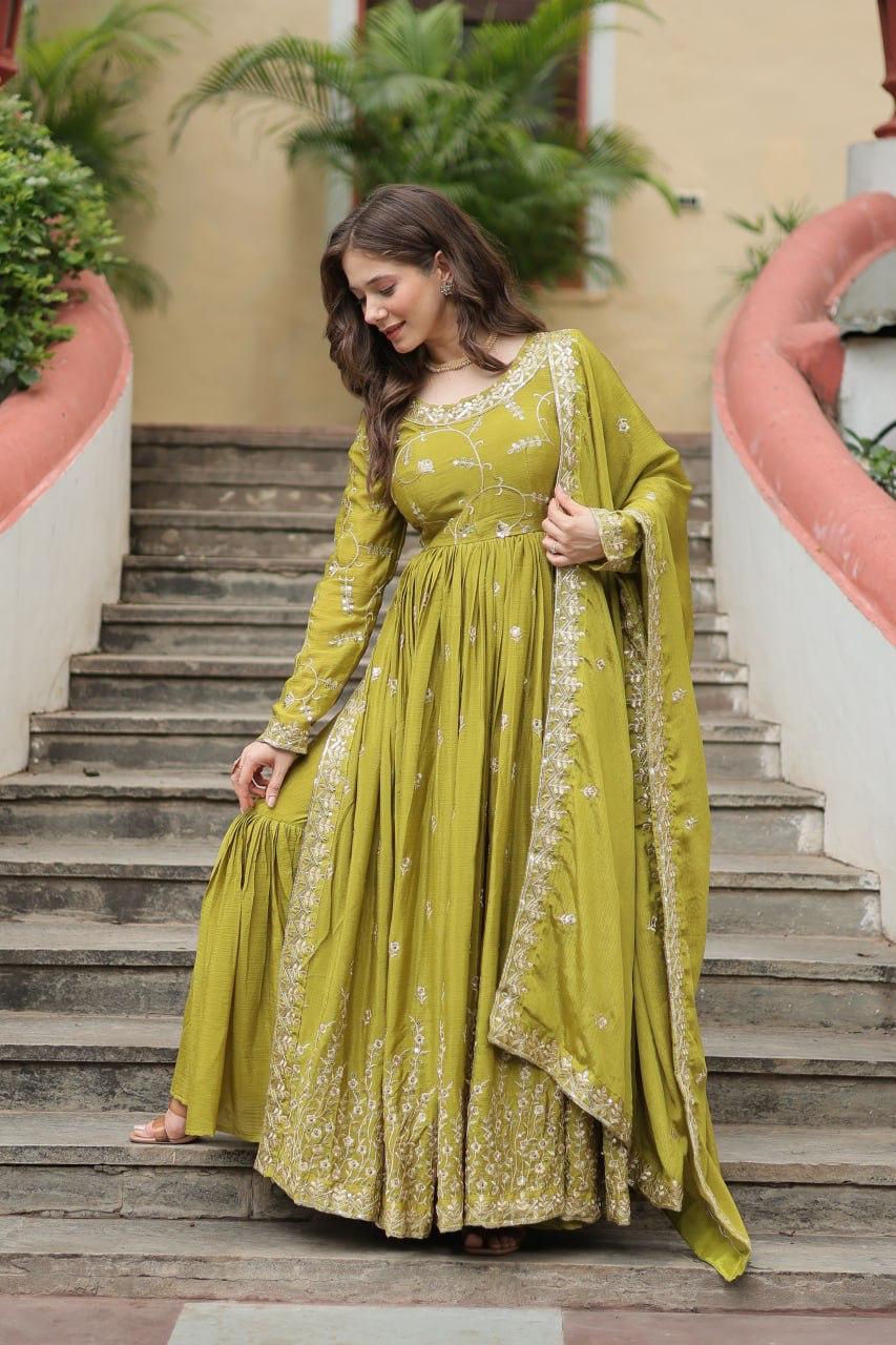 Designer Chinon Kurti, Sharara & Dupatta Set