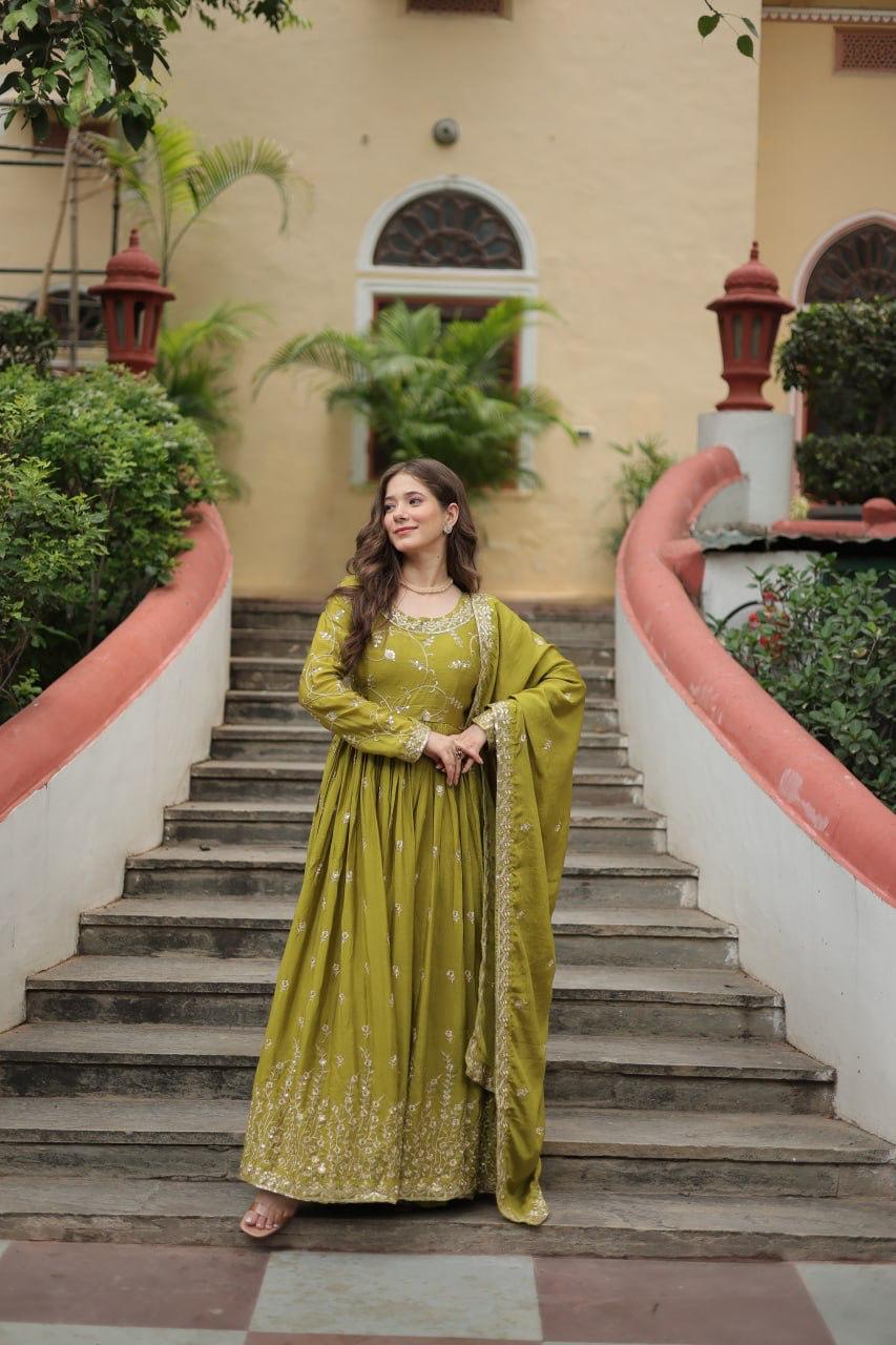 Designer Chinon Kurti, Sharara & Dupatta Set