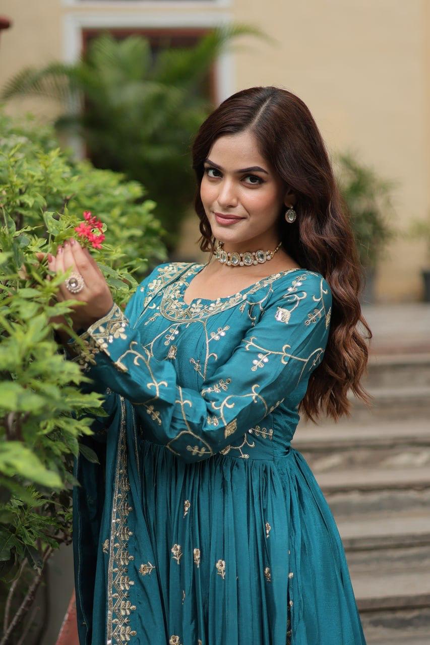 Designer Chinon Kurti, Sharara & Dupatta Set