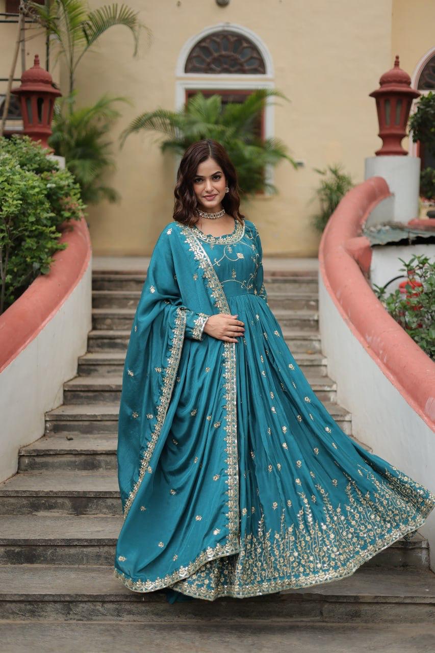 Designer Chinon Kurti, Sharara & Dupatta Set