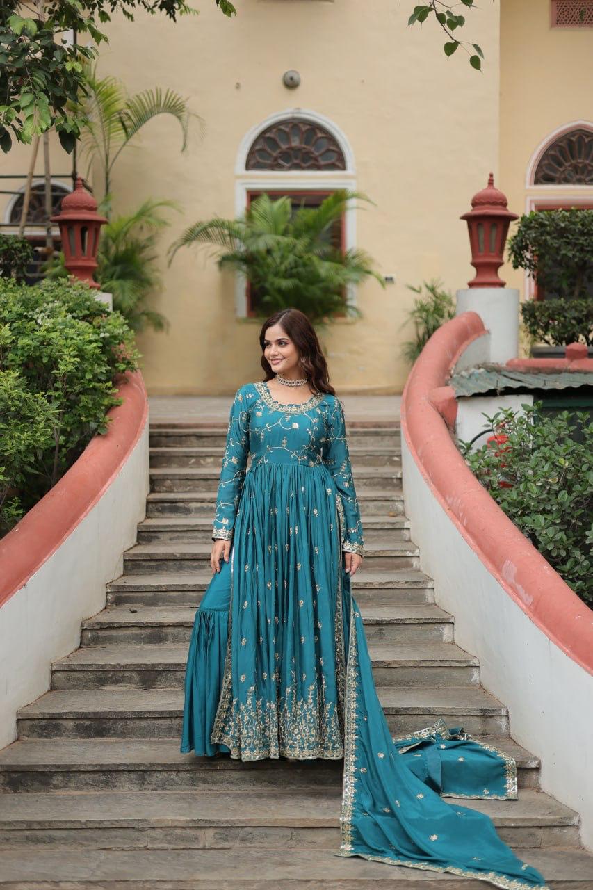 Designer Chinon Kurti, Sharara & Dupatta Set