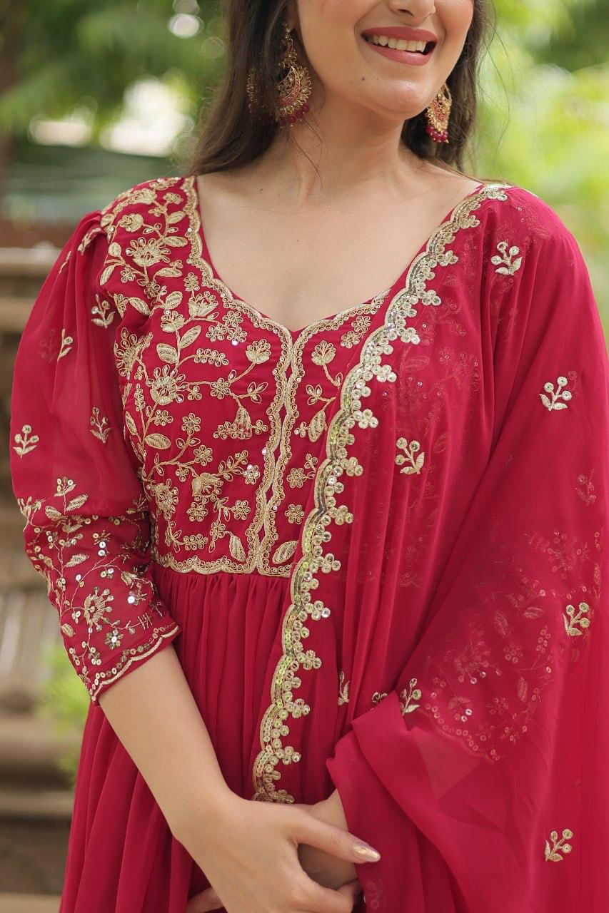 Luxurious Blooming Embroidered Gown with Dupatta