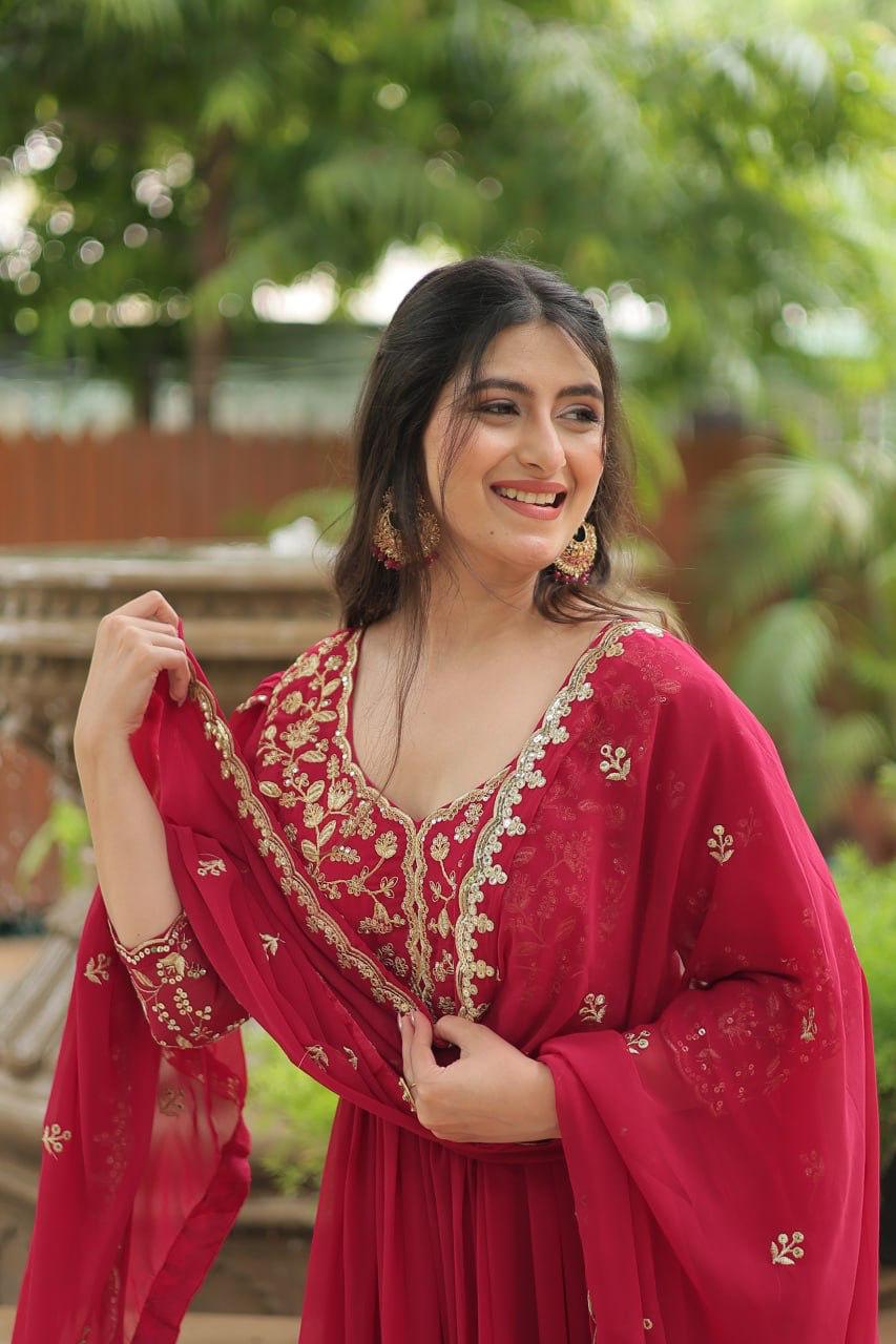 Luxurious Blooming Embroidered Gown with Dupatta