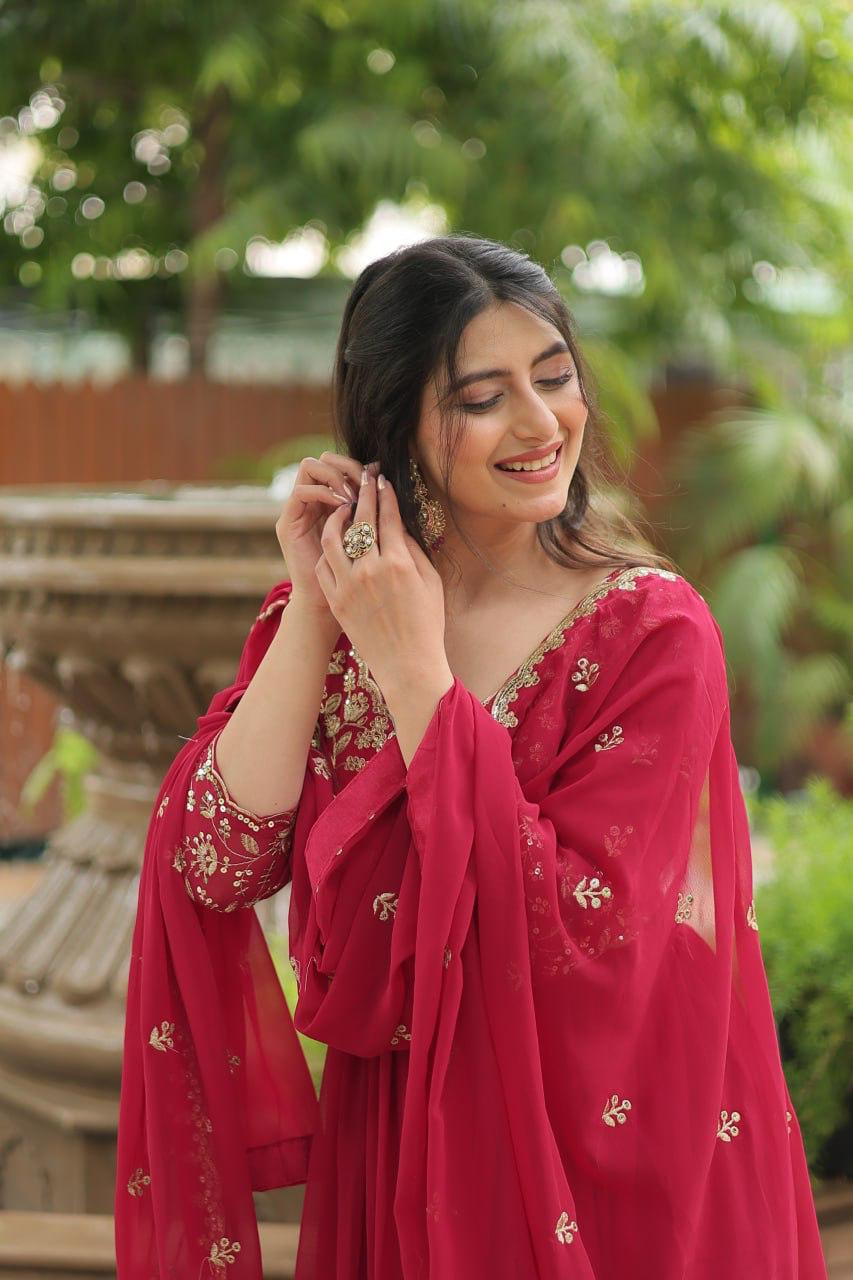 Luxurious Blooming Embroidered Gown with Dupatta