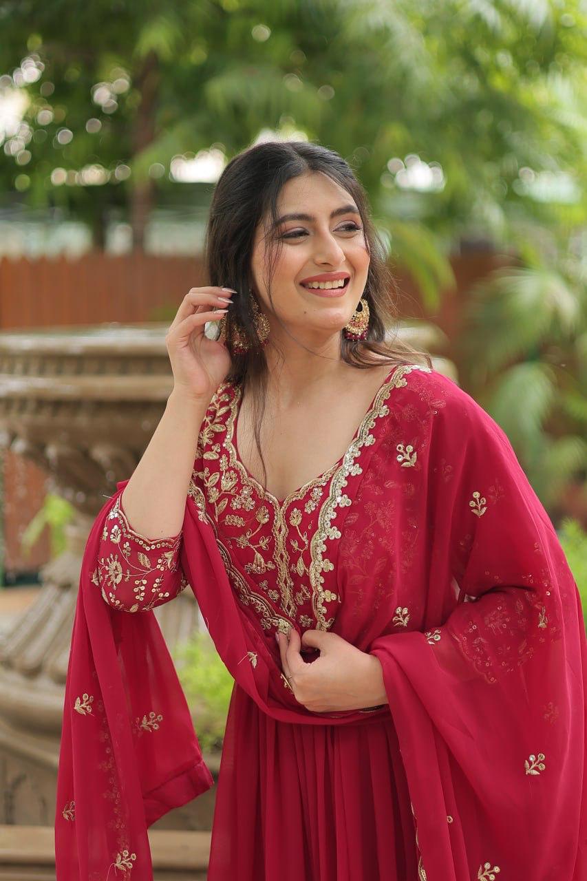 Luxurious Blooming Embroidered Gown with Dupatta