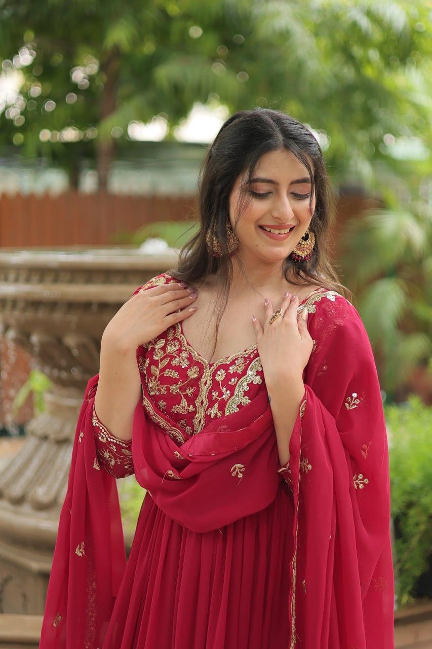 Luxurious Blooming Embroidered Gown with Dupatta