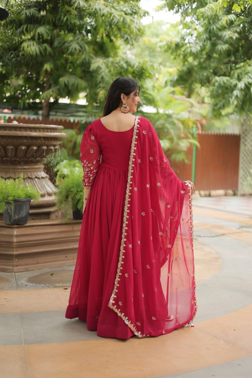 Luxurious Blooming Embroidered Gown with Dupatta
