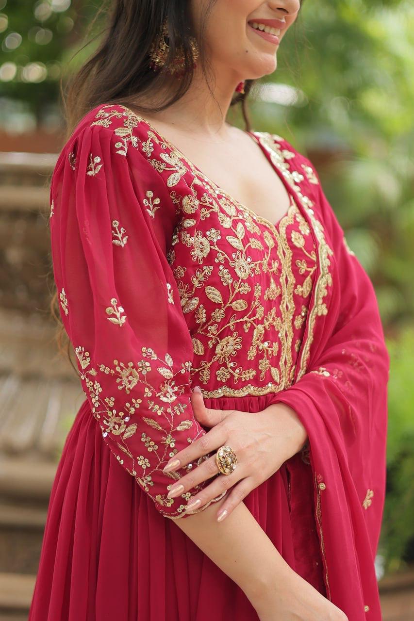 Luxurious Blooming Embroidered Gown with Dupatta