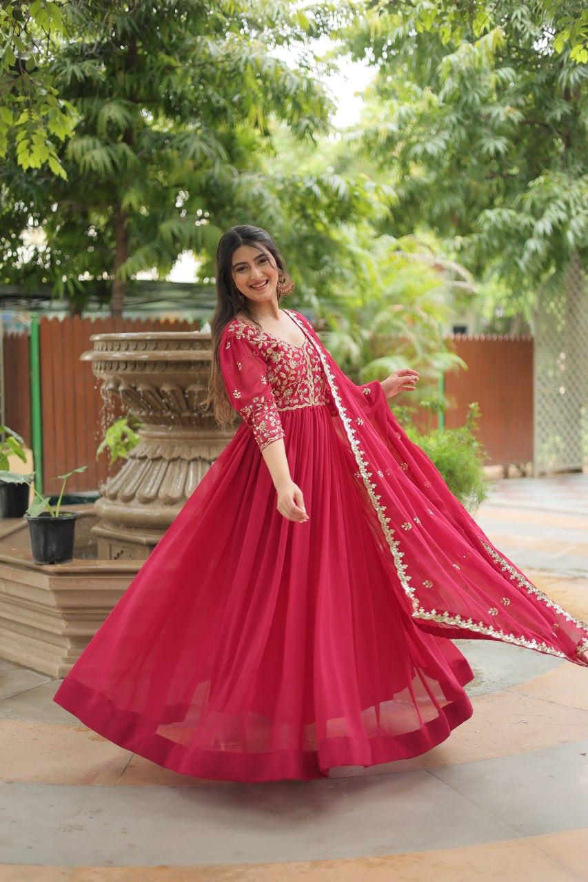Luxurious Blooming Embroidered Gown with Dupatta