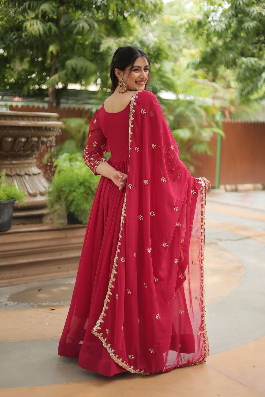 Luxurious Blooming Embroidered Gown with Dupatta
