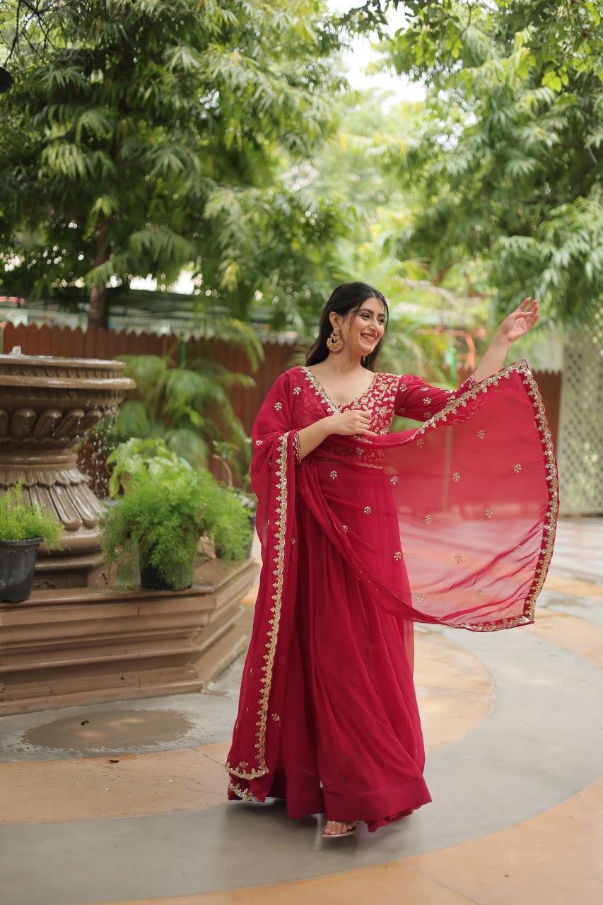 Luxurious Blooming Embroidered Gown with Dupatta