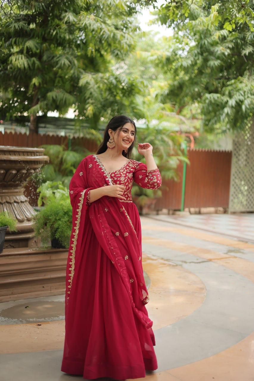 Luxurious Blooming Embroidered Gown with Dupatta