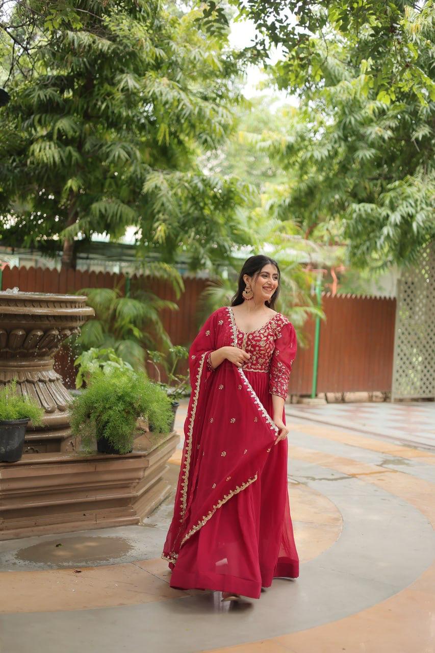Luxurious Blooming Embroidered Gown with Dupatta