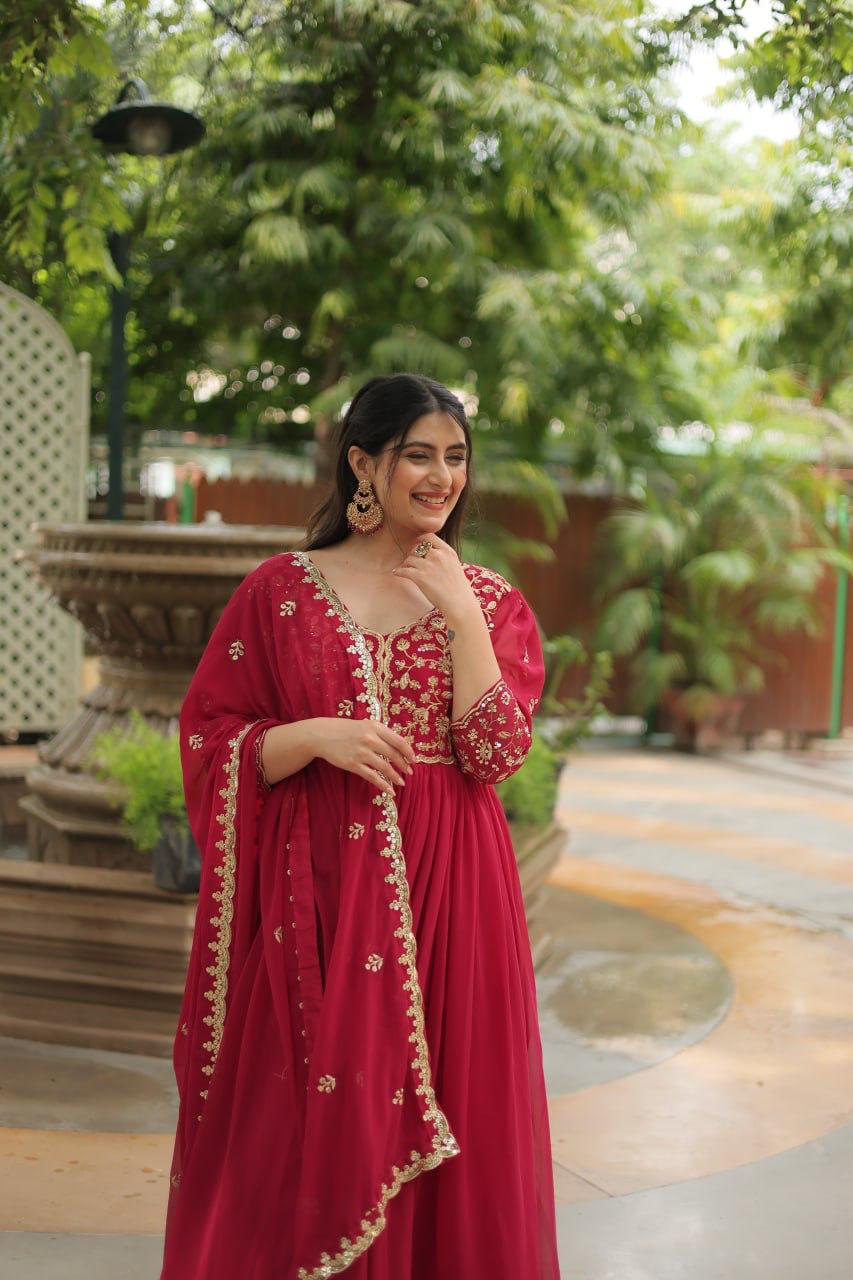 Luxurious Blooming Embroidered Gown with Dupatta