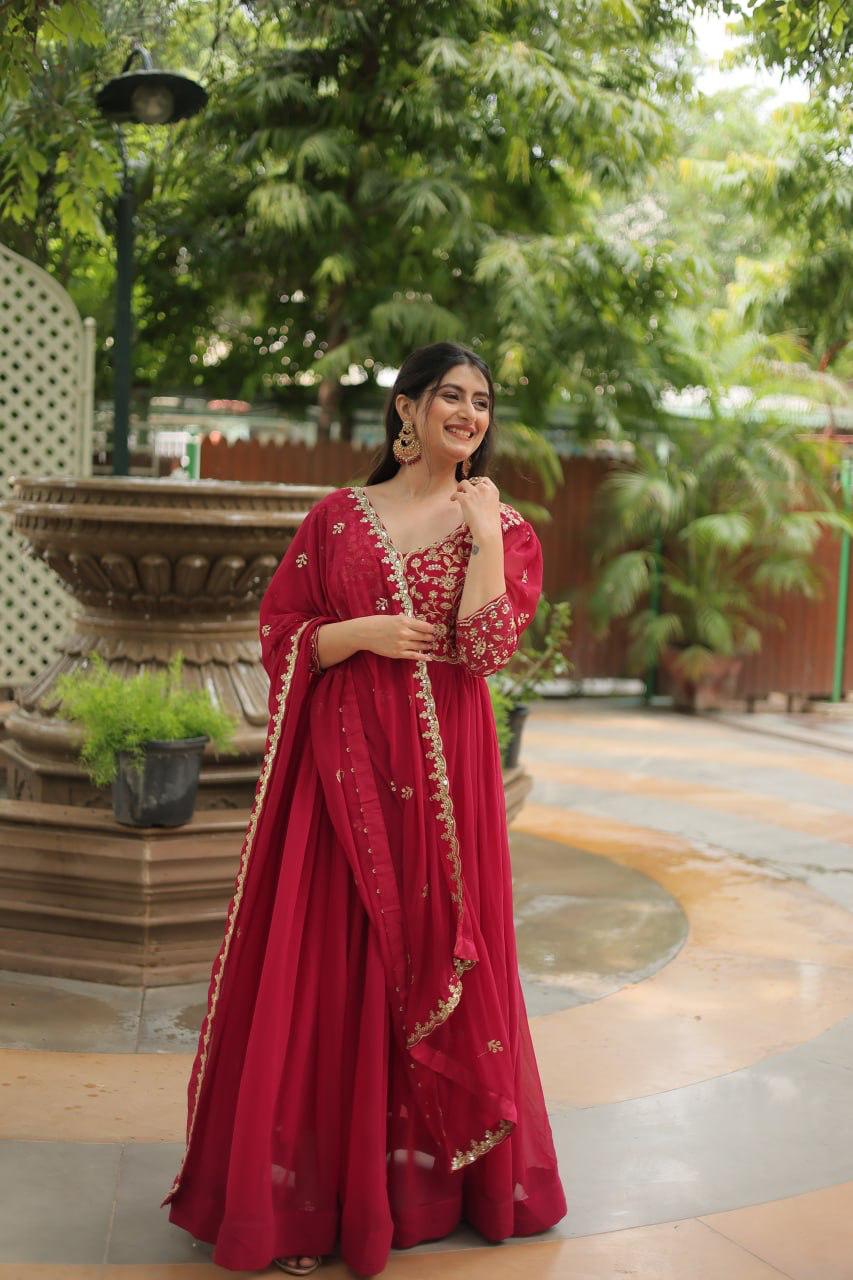 Luxurious Blooming Embroidered Gown with Dupatta