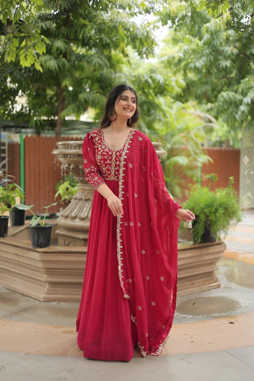 Luxurious Blooming Embroidered Gown with Dupatta