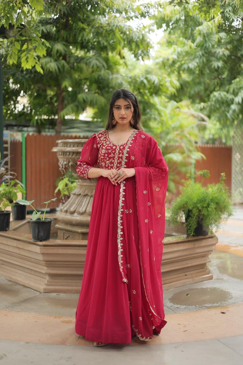 Luxurious Blooming Embroidered Gown with Dupatta