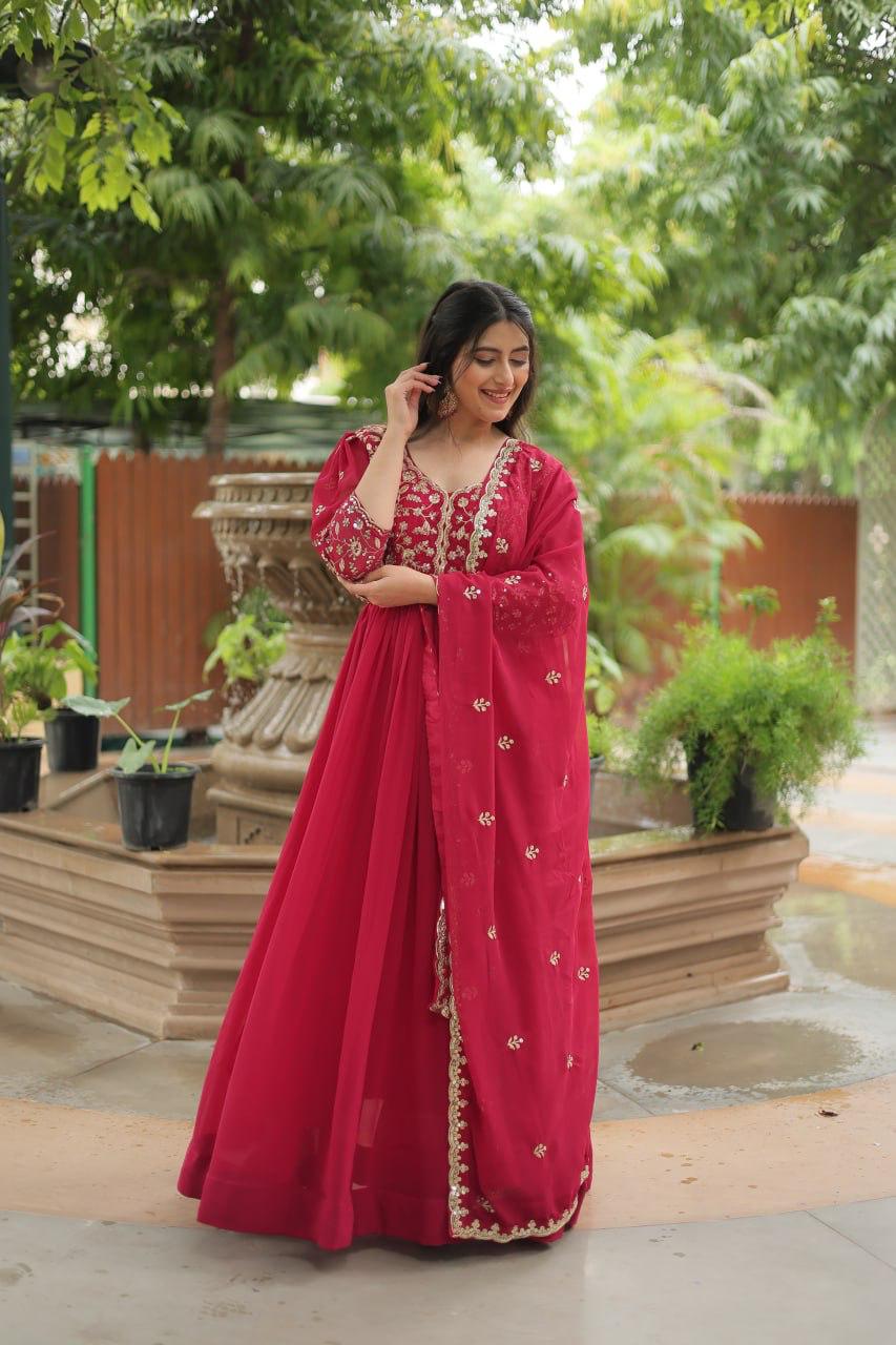 Luxurious Blooming Embroidered Gown with Dupatta