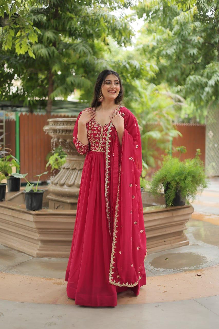 Luxurious Blooming Embroidered Gown with Dupatta