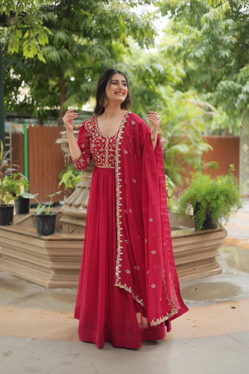 Luxurious Blooming Embroidered Gown with Dupatta