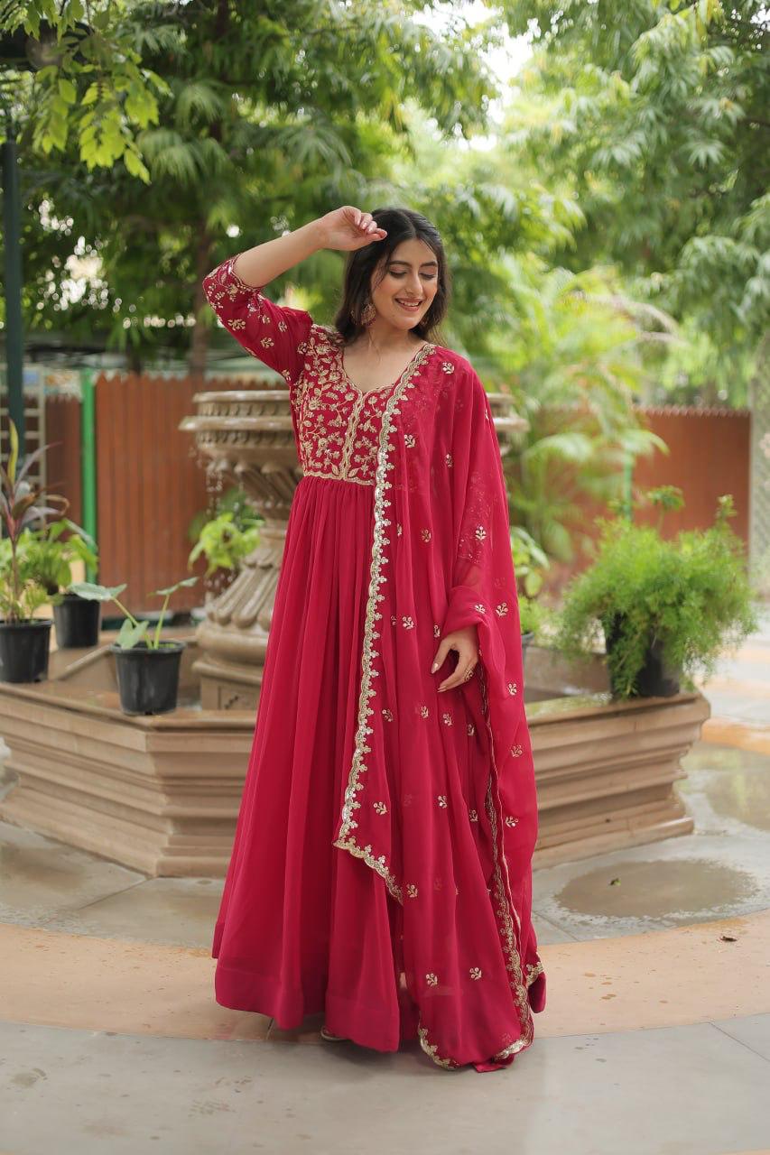 Luxurious Blooming Embroidered Gown with Dupatta