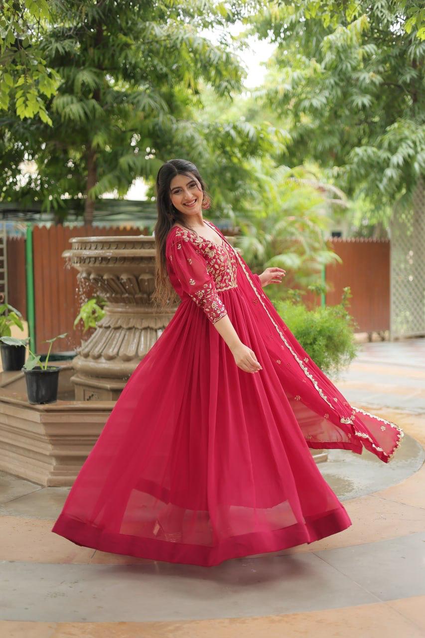 Luxurious Blooming Embroidered Gown with Dupatta