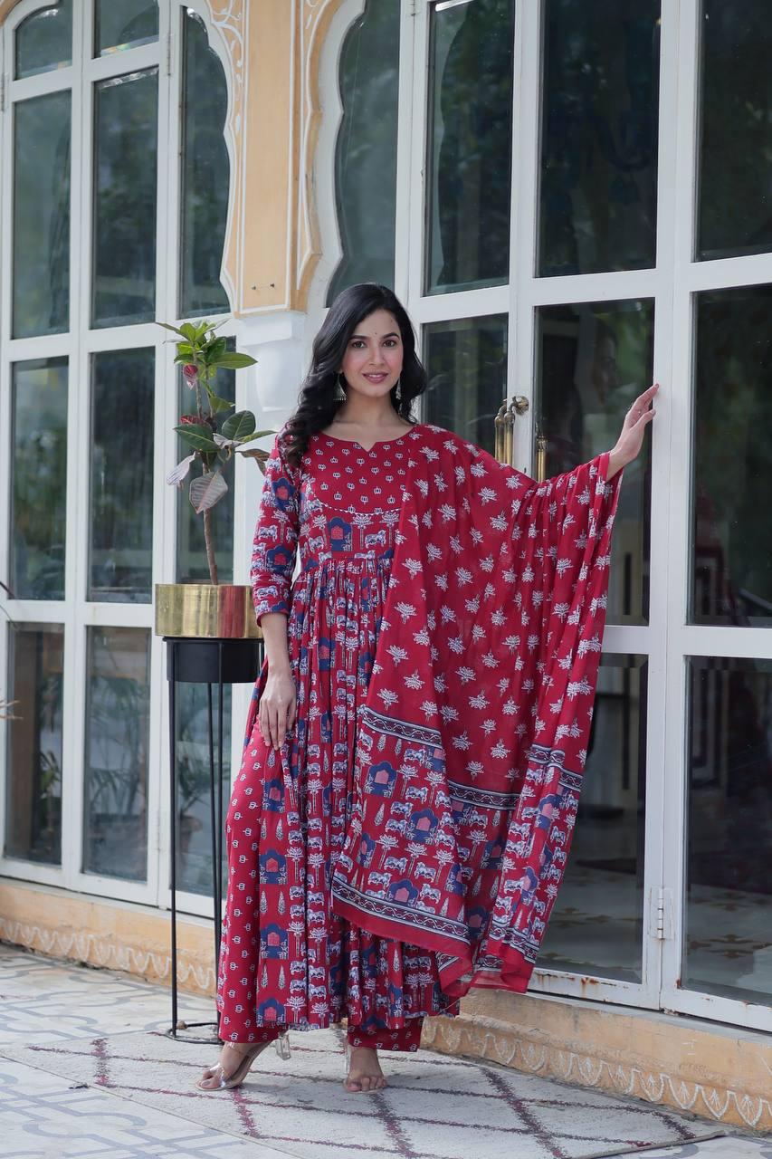 Premium Cotton Kurti with Pant & Dupatta Set